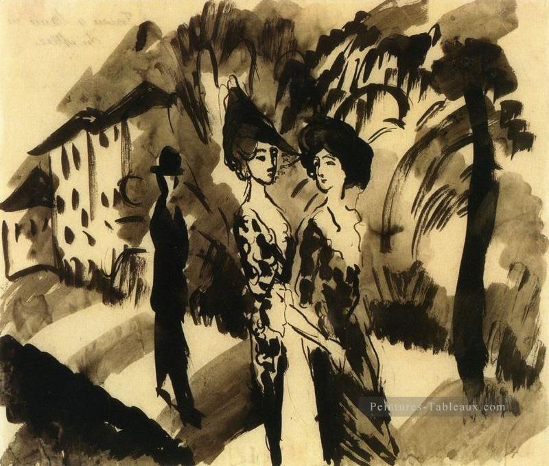 Deux femmes et une avenue Manonan August Macke Peintures à l'huile